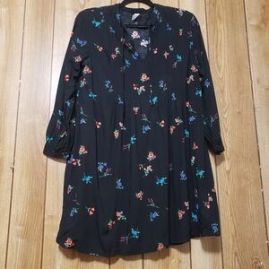 Old Navy floral dress black long sleeve bohemian Small Pintuck Top